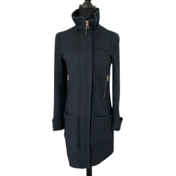 ZARA Trafaluc Navy Blue Wool Parka Coat Jacket XS - Picture 1 of 14